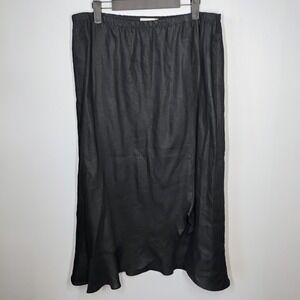 Chalet Skirt Womens Large Black 100% Linen Ruffle Midi Lagenlook Minimalist